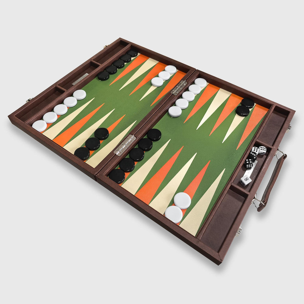 Classic Leatherette Backgammon Set, The "Daily" Board, Brown Frame