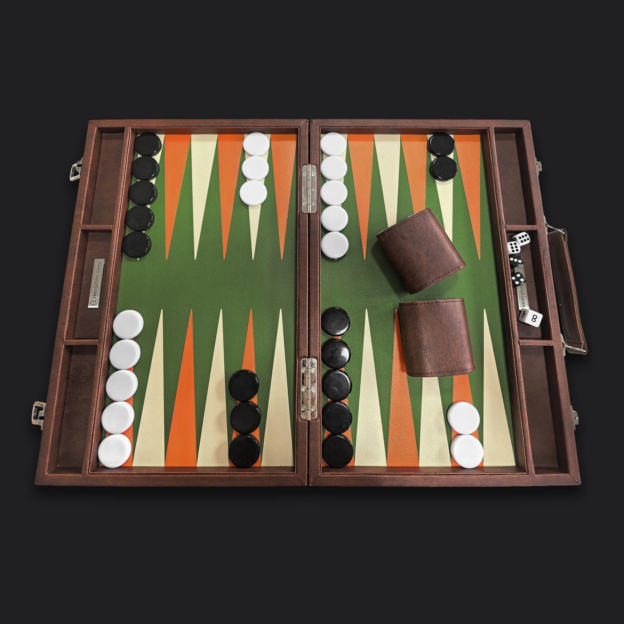 Classic Leatherette Backgammon Set, The "Daily" Board, Brown Frame