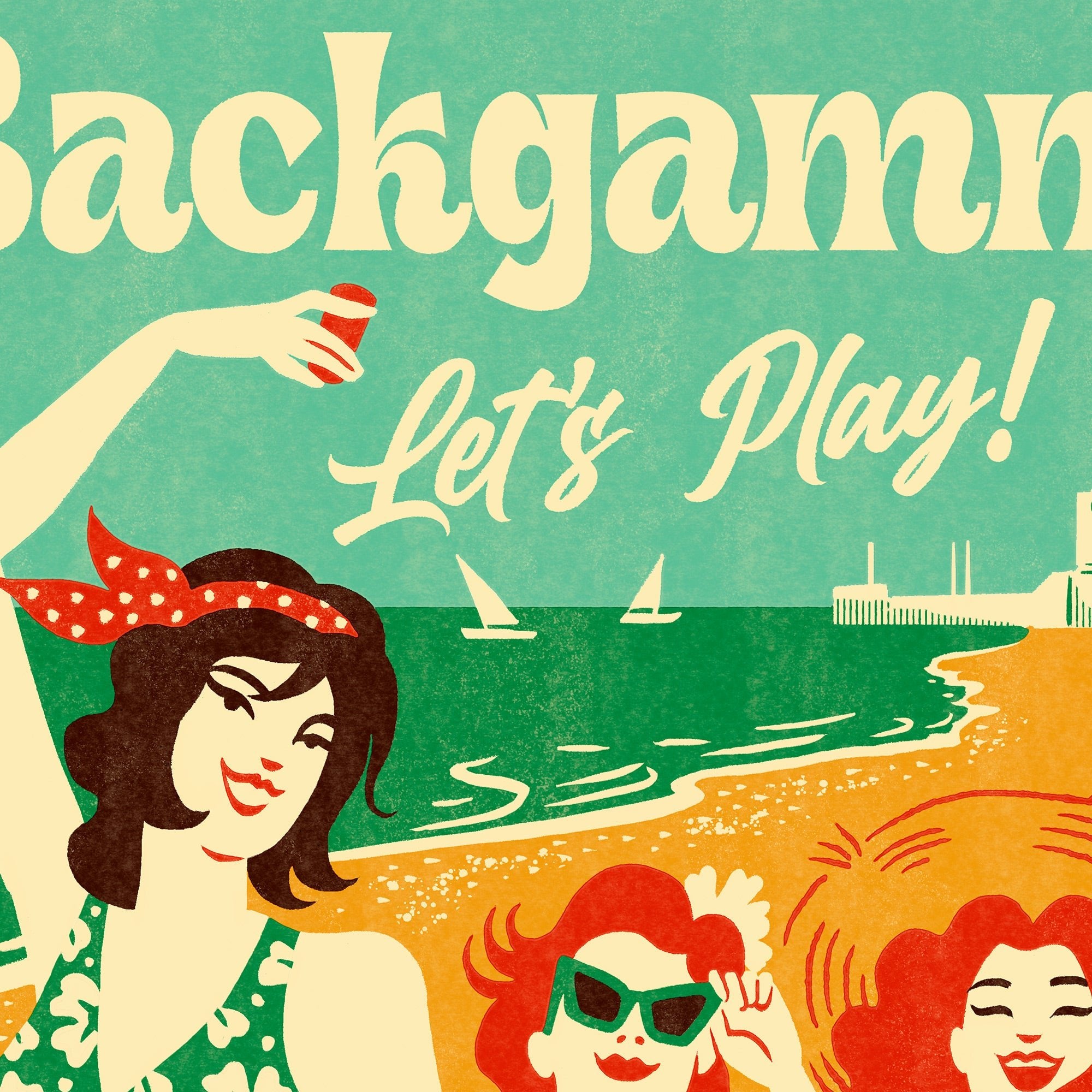 Backgammon - Let's Play!, Backgammon Poster in Vintage Style, by artist Adria Marques for Backgammon Galaxy - Backgammon Galaxy