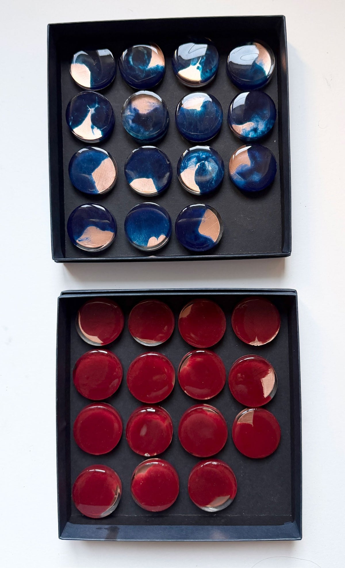 Jewel checker set in phthalo blue and burgundy