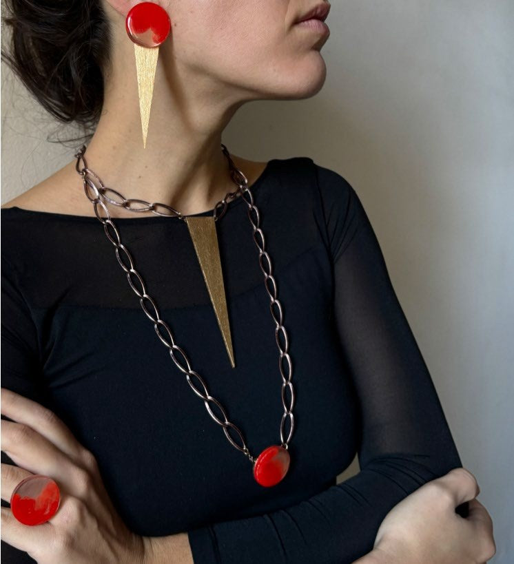 Backgammon jewelry by Valeria Molinari, worn