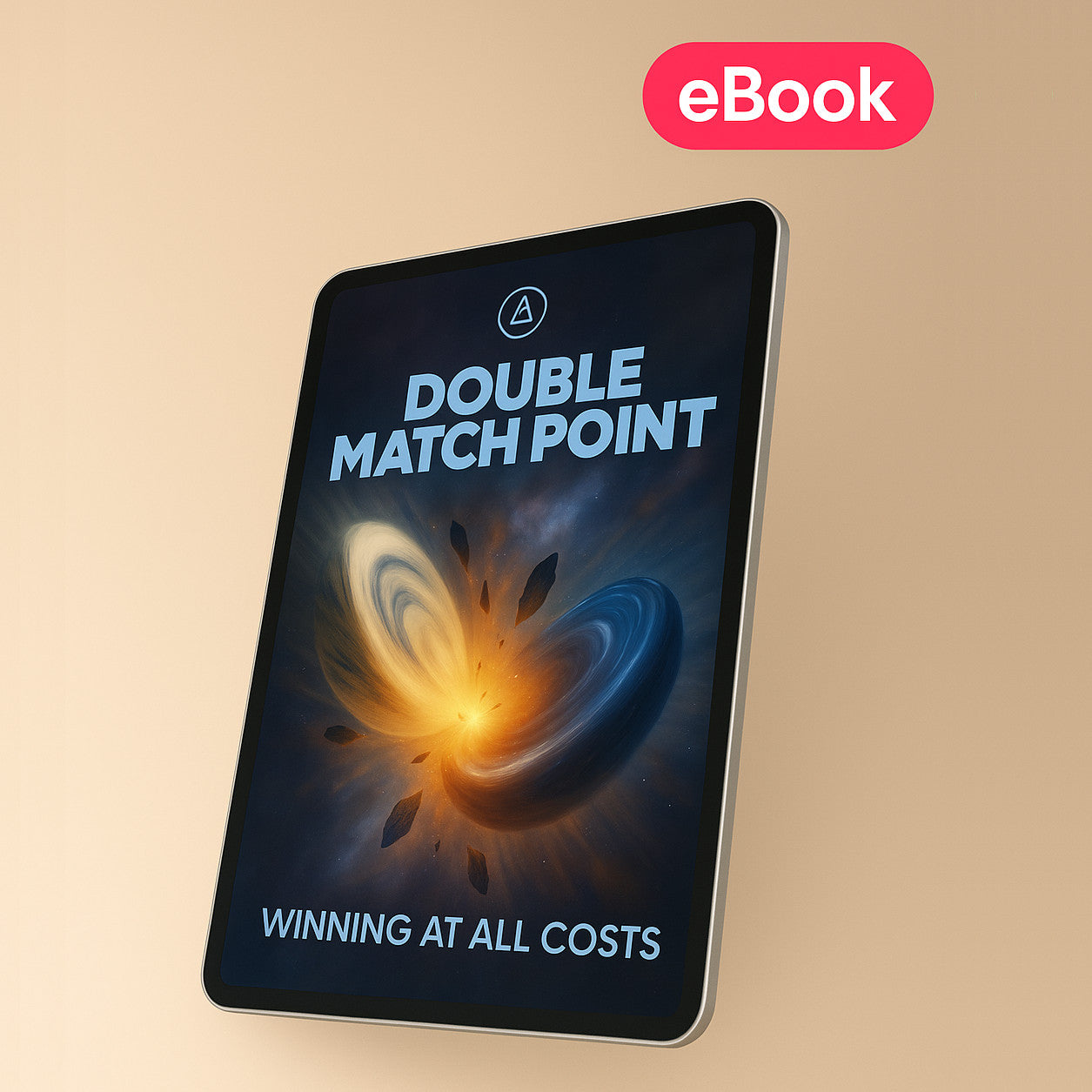 Promotional image for 'Double Match Point - Winning at All Costs', an online backgammon ebook with a graphical representation of a point in space and text overlay.