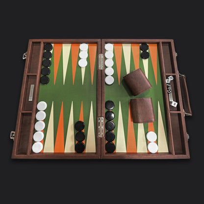 Classic Leatherette Backgammon Set, The "Daily" Board, Brown Frame