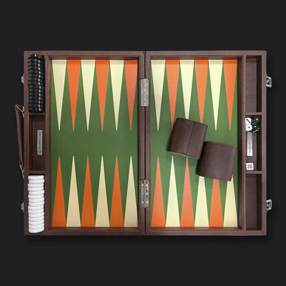 Classic Leatherette Backgammon Set, The "Daily" Board, Brown Frame