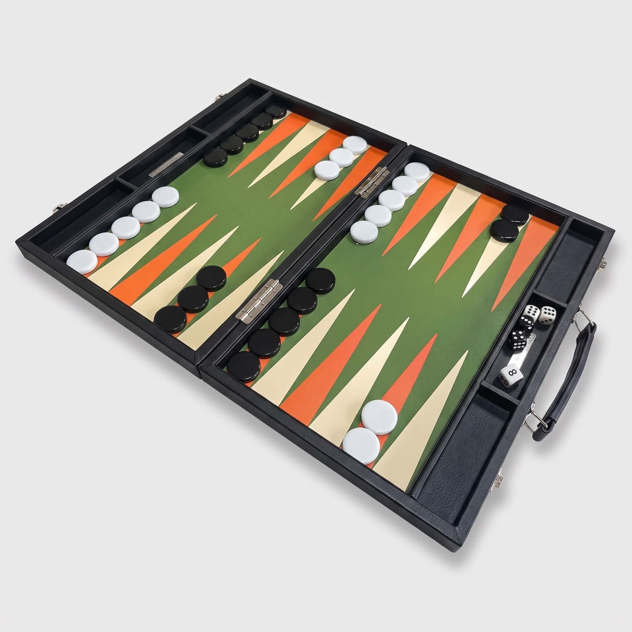 Classic Leatherette Backgammon Set, The "Daily" Board, Black Frame