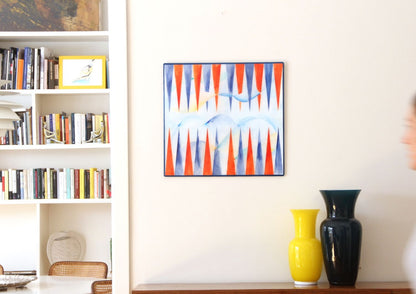 Hand-painted backgammon board hanging on the wall as a painting