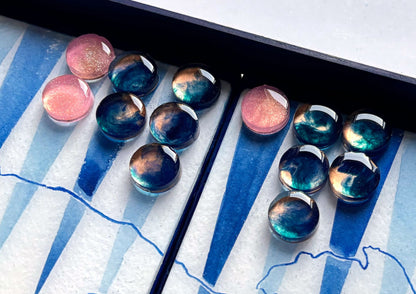 Jewel checkers on a hand-painted board