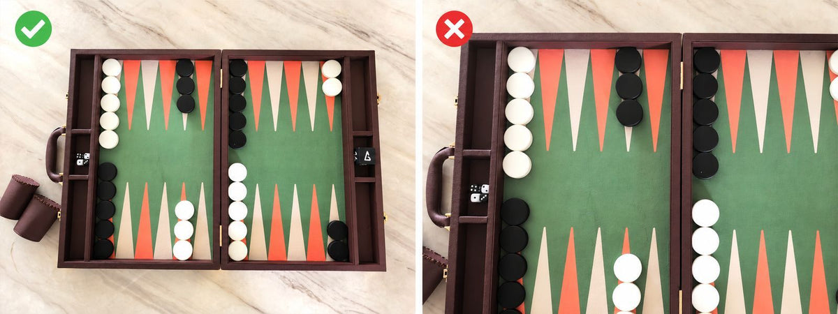 Correct: the whole board in frame. Wrong: the board cropped at the edges.